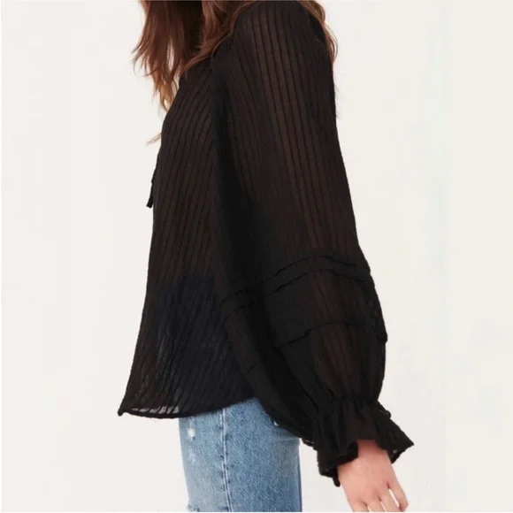 Free People Black Out of Town Split Neck blouse - size S/M - Picture 3 of 9